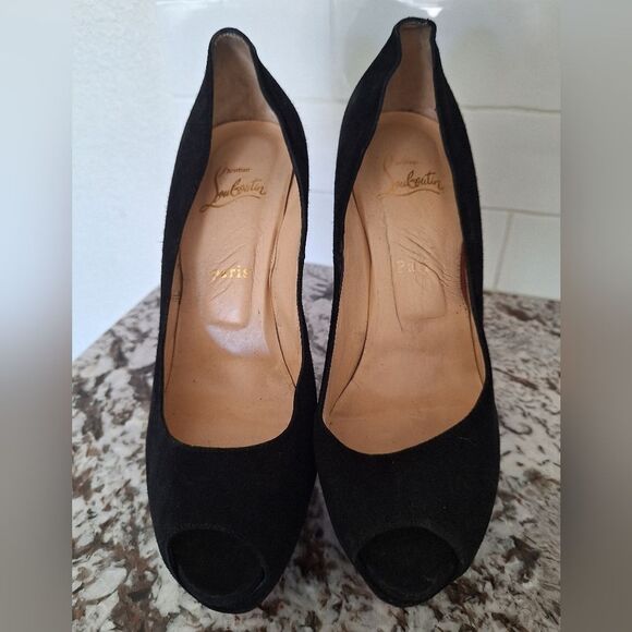 Christian Louboutin Black Peep Toe Heels - Picture 1 of 14